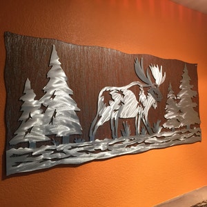 Moose Metal Wall Art made from Aluminum and Rustic Steel  for your Cabin 4ft