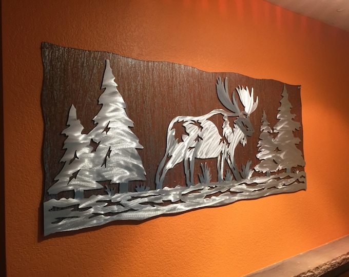 Moose Artwork. Rustic cabin decor. Animal wall art. Log home decor