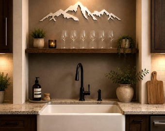 Capitol Peak Colorado Mountain Wall Art – Hiking and Cabin Decor – Handmade Metal Artwork in Silver Aluminum 3ft.