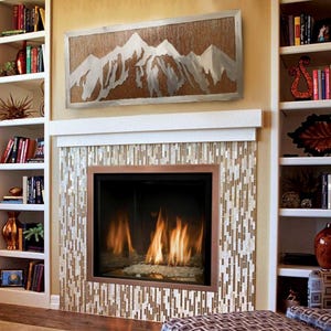 Rustic Mountain Wall Art – Wilderness Cabin and Fireplace Decor – Nature Inspired Metal Artwork for Lodge or Home