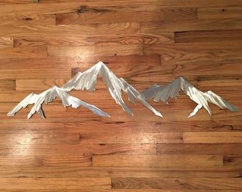 Capitol Peak Colorado Mountain Wall Art – Hiking and Cabin Decor – Handmade Metal Artwork in Silver Aluminum 3ft.