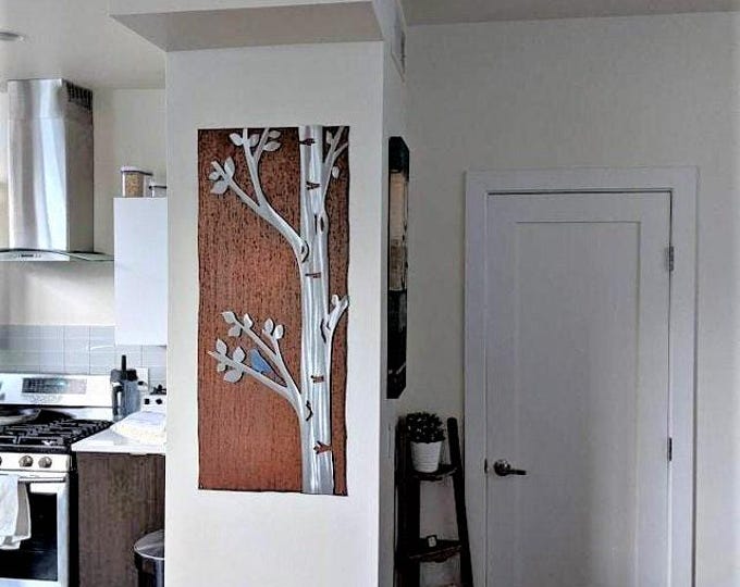 Blue Bird Aspen Tree Wall Art | Aluminum and Steel | Gift for  Bird watcher / Ornithologist. Kitchen decor