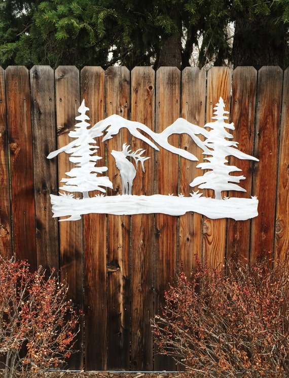 Elk Outdoors Mountains Trees Metal Wall Art Forest Colorado Handmade Aluminum Artwork Unique Wall Decor Hunting Cabin Lodge Kitchen Bedroom