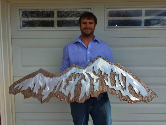 Colorado Mountain Range, Double layer artwork with brown steel and silver aluminum