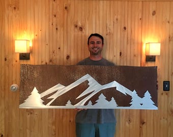 Estes Park Mountain Range Metal Wall Art – Cabin, Lodge, and Hiking Decor – Double Layer Aluminum and Rustic Steel Colorado Mountains