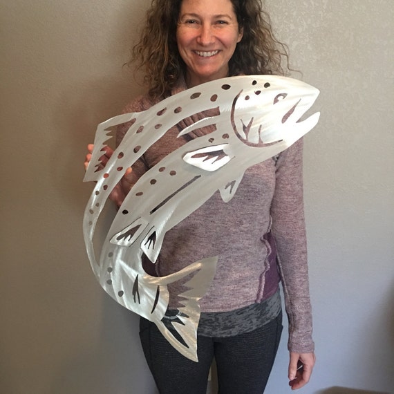 Aluminum Trout Artwork. Fly fishing Decor. Great Christmas gift for fisherman. Outdoor Art. River fishing