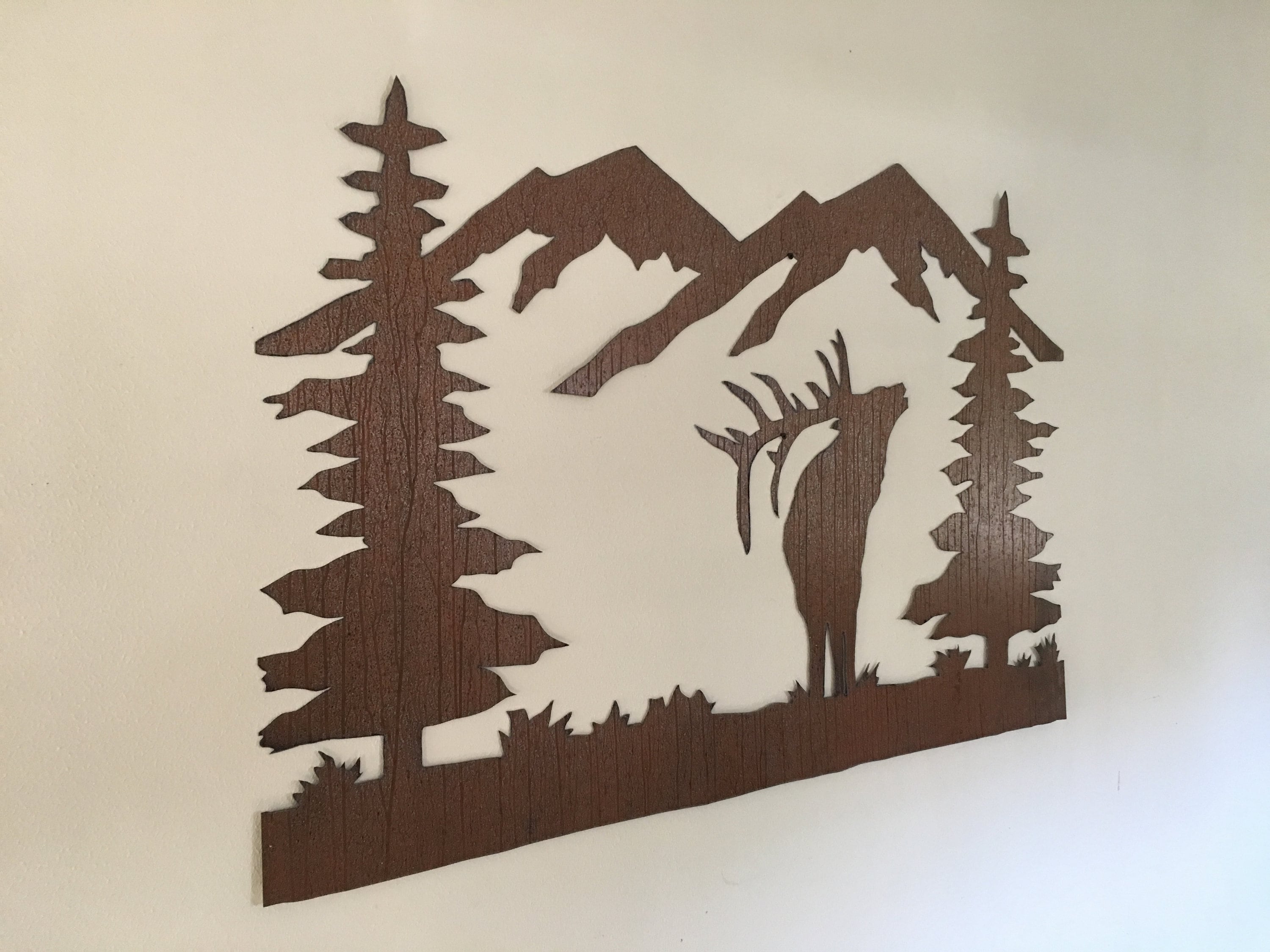Elk metal wall art. Rustic animal artwork. Mountains Trees Forest. Hunting lodge decor Elk metal wall art. Rustic animal artwork. Mountains Trees Forest. Hunting lodge decor
