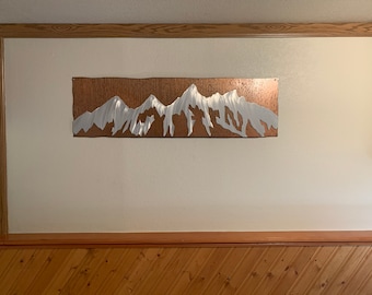 Grand Teton National Park Metal Wall Art – Double Layer Aluminum Mountains on Rustic Steel – Wyoming Cabin and Lodge Decor