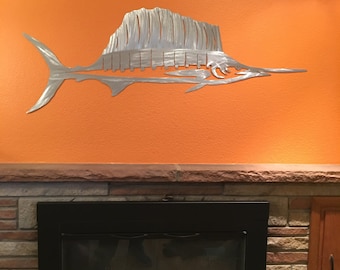 Sailfish Fishing Art Nautical Metal Wall Artwork Home Decor Oceania Gift For Him Man Cave Lake House Nautical Mantel Hanging New Home Gift