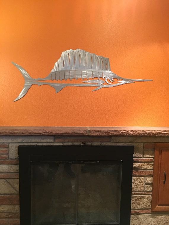 Sailfish Fishing Art Nautical Metal Wall Artwork Home Decor Oceania Gift For Him Man Cave Lake House Nautical Mantel Hanging New Home Gift