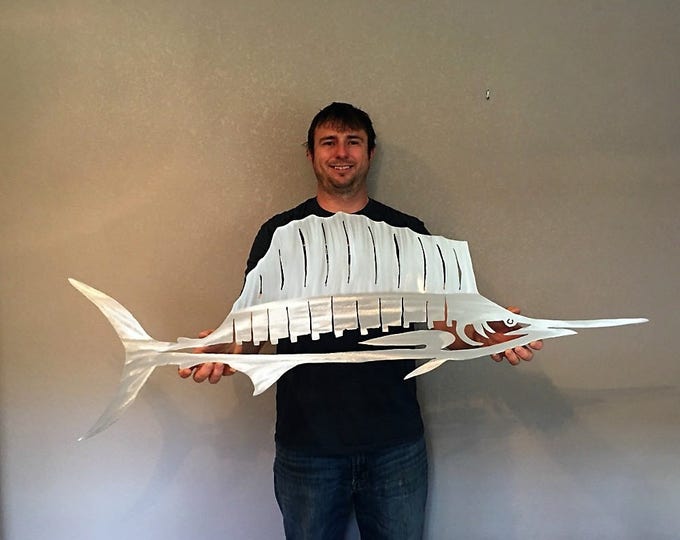 Sailfish Fishing Art Nautical Metal Wall Artwork Home Decor Oceania Gift For Him Man Cave Lake House Nautical Mantel Hanging New Home Gift