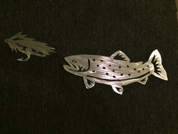 Fly Fishing Art. Metal trout. Outdoorsman gift. River fishing. Rainbow trout