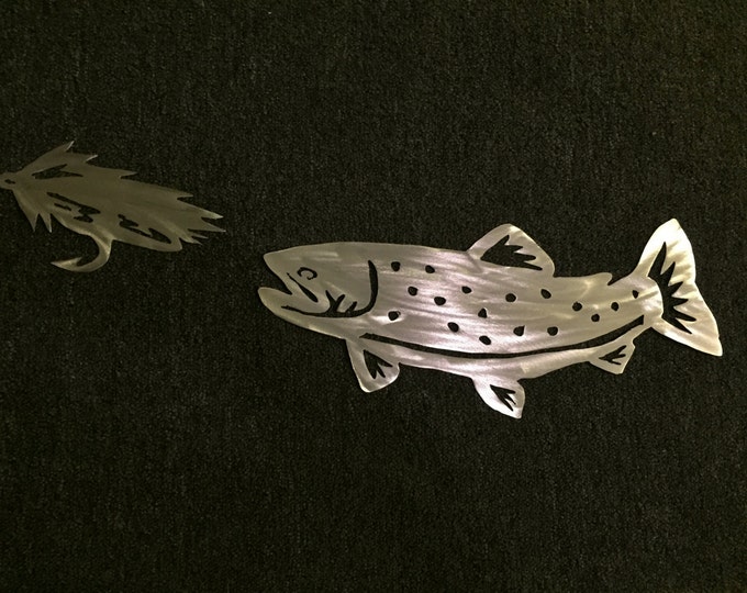 Fly Fishing Art. Metal trout. Outdoorsman gift. River fishing. Rainbow trout