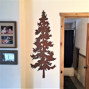 Adornos de pared rústicos de metal con forma de pino / Adornos de pared de acero con motivos de bosque / Decoración para cabañas de montaña