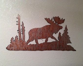 Moose wall art. Rustic decor. Log cabin decoration