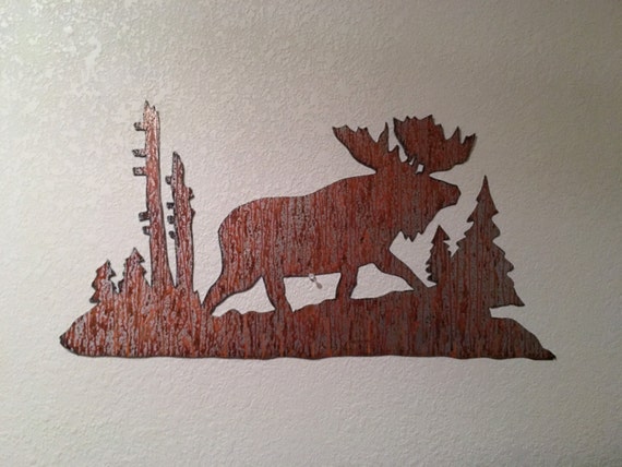 Moose wall art. Rustic decor. Log cabin decoration