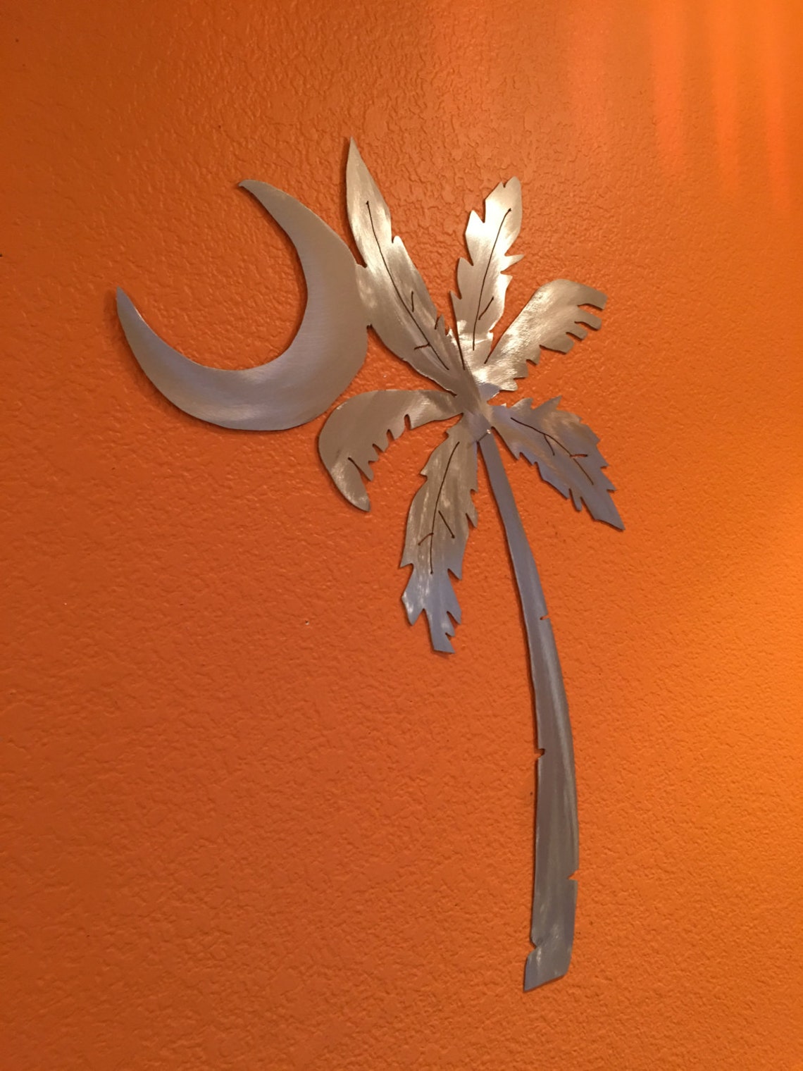 Tropical Metal Wall Art Palm Tree Leaves Crescent Moon Kitchen Etsy