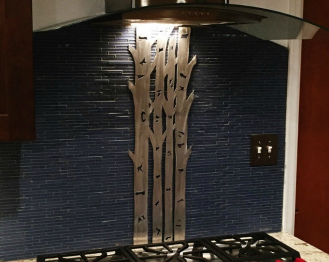 Metal tree wall art, Aspen forest handmade artwork. Handmade aluminum trees for outside and inside hangings. Aspen Colorado. Kitchen artwork