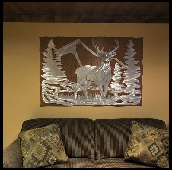 Rustic Home Decor. Deer. Nature Inspired. Metal Wall Hanging. Iron Anniversary. Christmas Gift. Wilderness. Outdoorsman. Metal Decor.