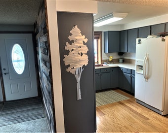 Large aspen tree artwork. kitchen decoration. Forest decor