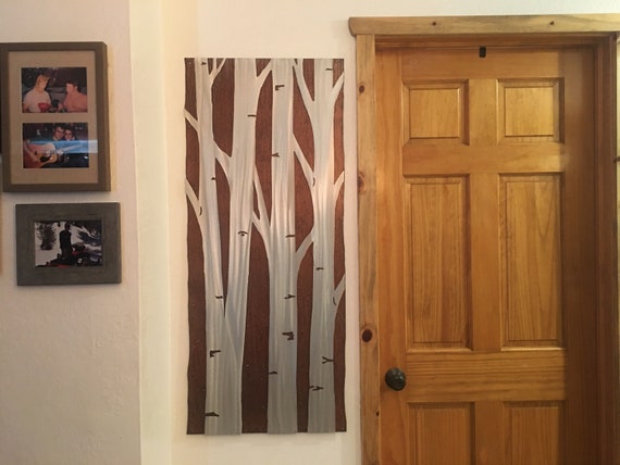Aspen tree wall art. Metal artwork . Cabin home decor. Gift for her. Anniversary. Made in Colorado. Snowy forest. Nature lover. Birch trees