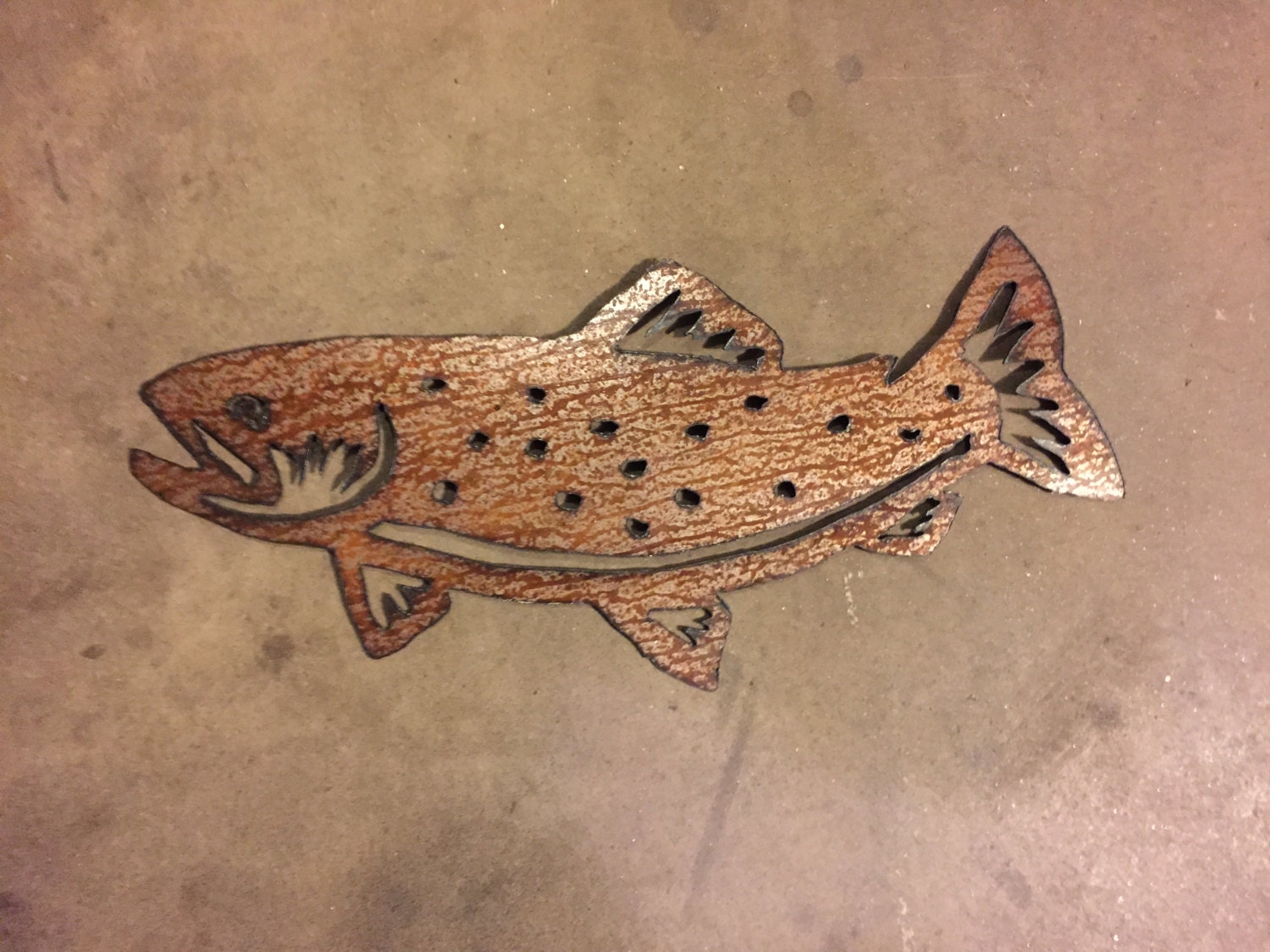 Brown Trout Fly Fishing Handmade Metal Wall Art Fish Lure