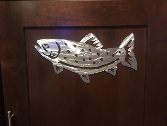 Lake House Decor Rainbow Trout Metal Wall Art Father's Day Gift For Dad Hobby Fly Fishing Fisherman Restaurant Lodge Fun River Fish Artwork