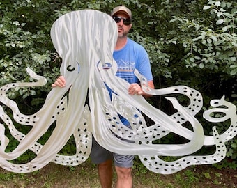 Octopus Aluminum Wall Art | Coastal Metal Decor for Indoor or Outdoor Use | Modern Sea Life Artwork | Nautical Beach House Gift