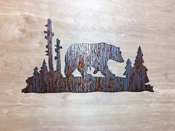 Brown bear metal wall art for Man Cave