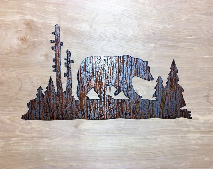 Brown bear metal wall art for Man Cave
