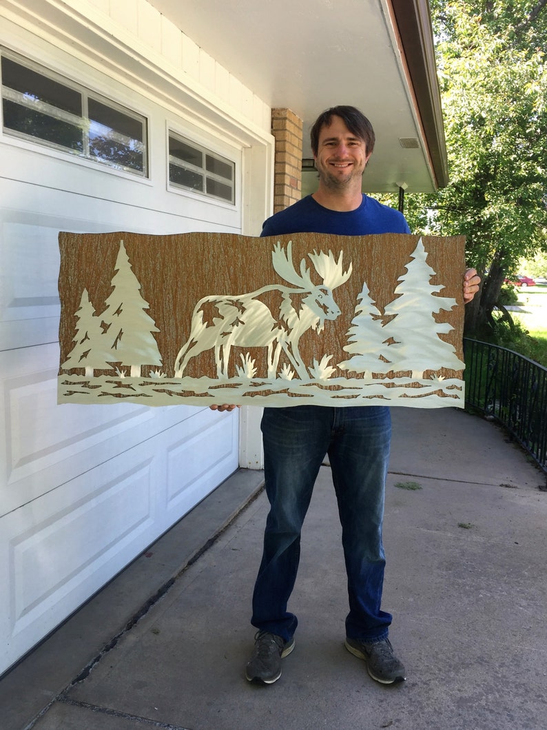 Moose Artwork. Rustic Cabin Decor. Animal Wall Art. Log Home Etsy