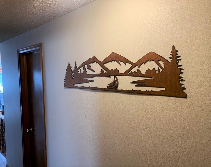 Rustic Mountain and Lake wall art. Lake Dillon artwork. Sailboat. Dillon Colorado. Frisco CO. Sailing Decor. Gift for sailor