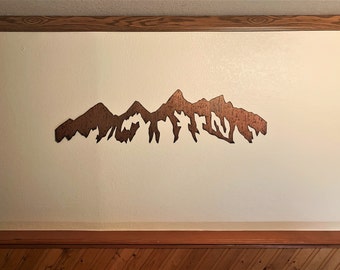 Rustic Grand Tetons National Park metal wall art. Wyoming Mountain Range. 4ft.