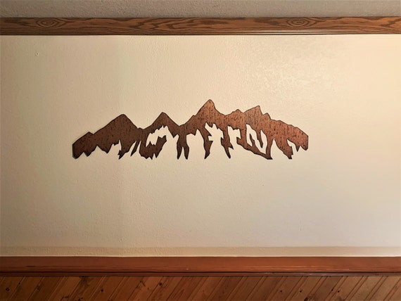 Rustic Grand Tetons National Park metal wall art. Wyoming Mountain Range. 4ft.