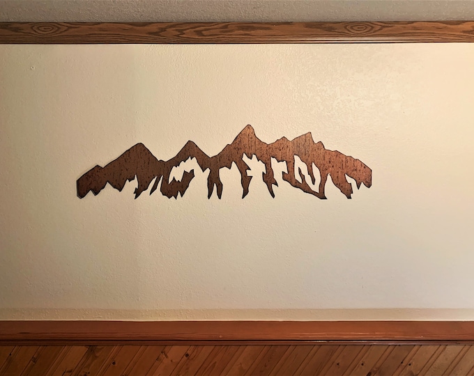 Rustic Grand Tetons National Park metal wall art. Wyoming Mountain Range. 4ft.