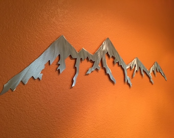 Aluminum metal wall art mountains for outside or inside hanging, Colorado mountain range, Handmade home decor, Bathroom ideas (4ft i-70 top)