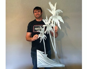 Aluminum Palm Tree Wall Art for Coastal Beach House. Outdoor SafeExtra Large Palm Tree Wall Art, Tropical Beach Decor, Aluminum Island art