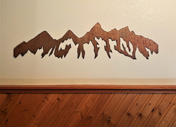Rustic Mountain Wall Art. Grand Tetons National Park, 4ft Wyoming Mountain Range. Hiking Decor