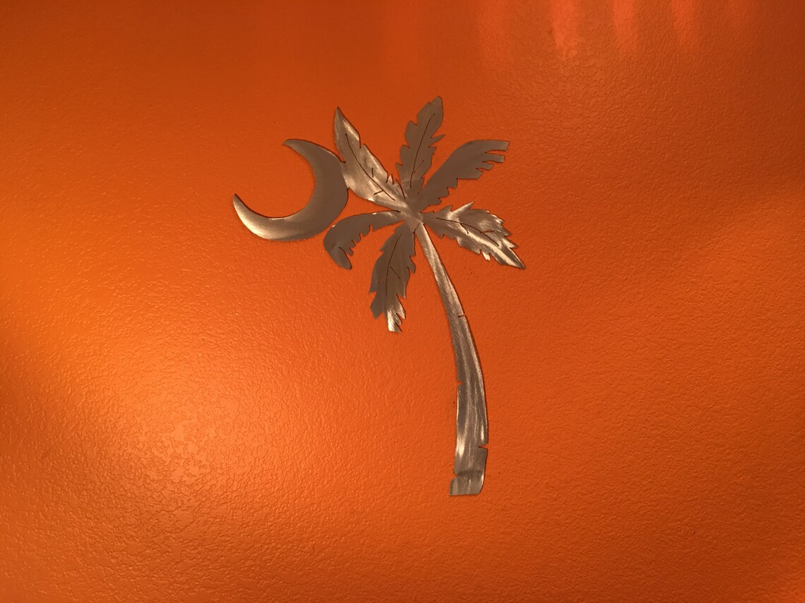Tropical Metal Wall Art Palm Tree Leaves Crescent Moon Kitchen Etsy