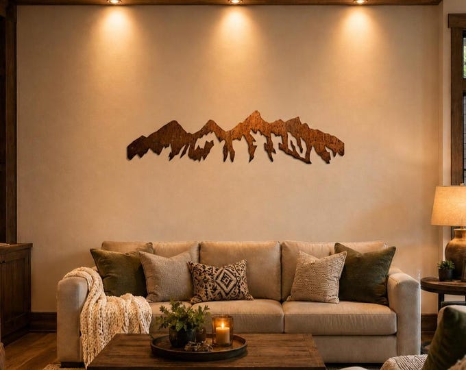 Grand Tetons Metal Wall Art | Wyoming Cabin Decor | Rustic Mountain Wall Art | 4ft