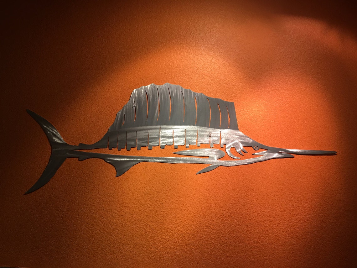 Sailfish Fishing Art Nautical Metal Wall Artwork Home Decor Etsy