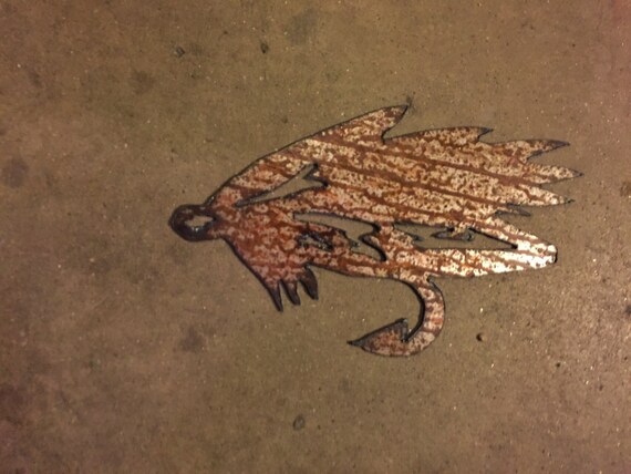 Fishing Fly Lure Metal Wall Art Fish Bait Handmade Steel Artwork Fisherman Gift Colorado Artist Handmade Fun Rustic Lake Home Cabin Man Cave