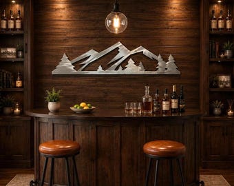 4FT Colorado Mountain Wall Art, Large Aluminum Mountain Decor, Mountain Lodge Decor, Ski House Wall Art, Cabin Decor