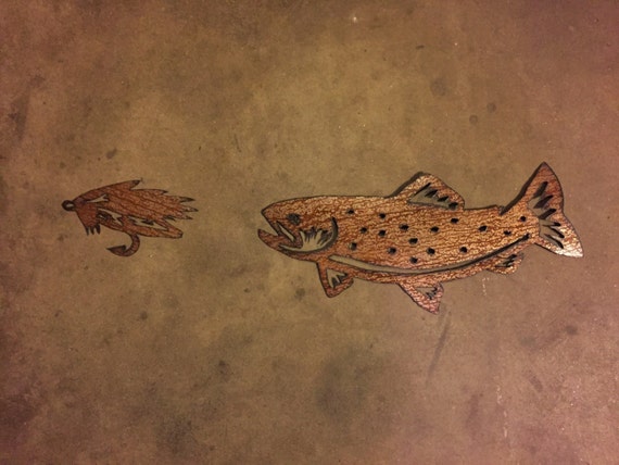 Brown Trout Fly Fishing Handmade Metal Wall Art Fish Lure Fisherman Gift Cabin Lake Lodge Vacation Home Decor Rustic Outdoors Nature Lover