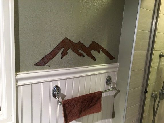 Hand Cut Mountain Metal Wall Art Handmade Artwork Brown Steel Mountains Small Room Home Decor Office Cubicle Bathroom Bedroom Man Cave Den