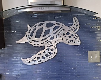 Metal Sea Turtle Wall Art – Hawaiian and Florida Keys Beach House Decor – Aluminum Tropical Ocean Artwork for Indoor or Outdoor Display