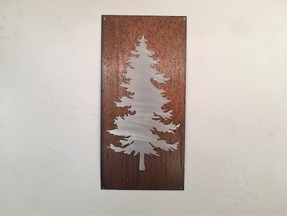 Evergreen Tree Artwork. Metal Wall Art. Colorado artist. Rustic wall hangings. Touch of modern. Framed evergreen tree. Gift for her.