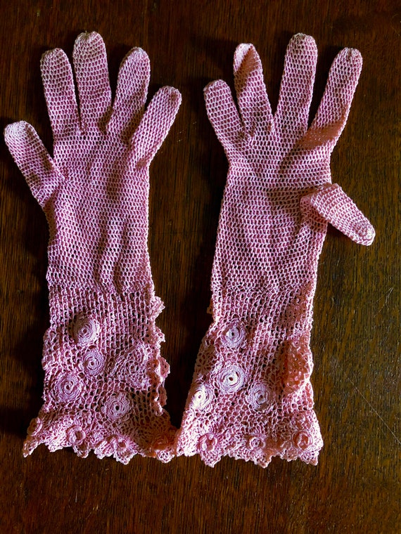 Crocheted Lace Gloves Small - image 1