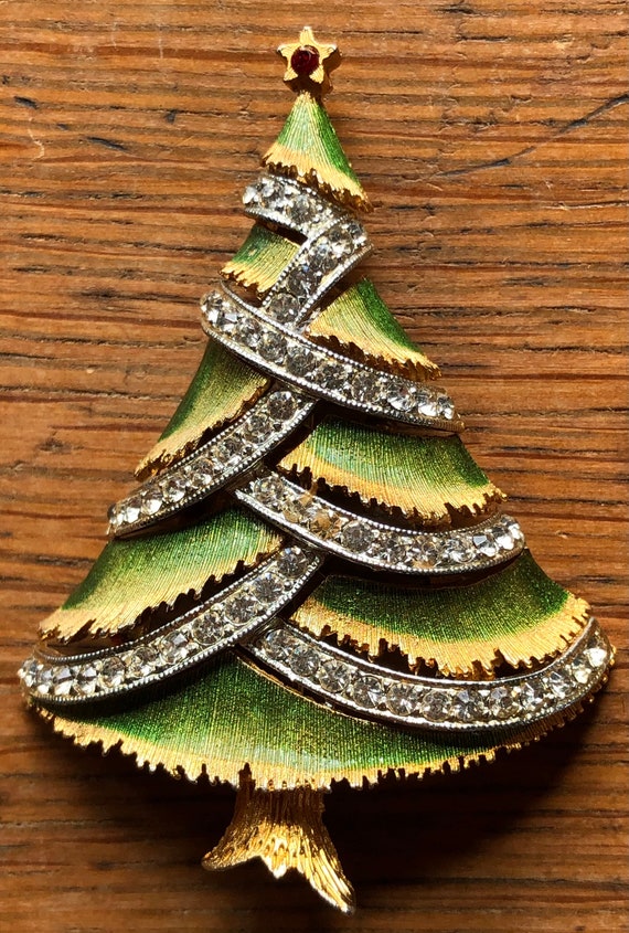 J.J. Jonette Christmas Tree Brooch Pin