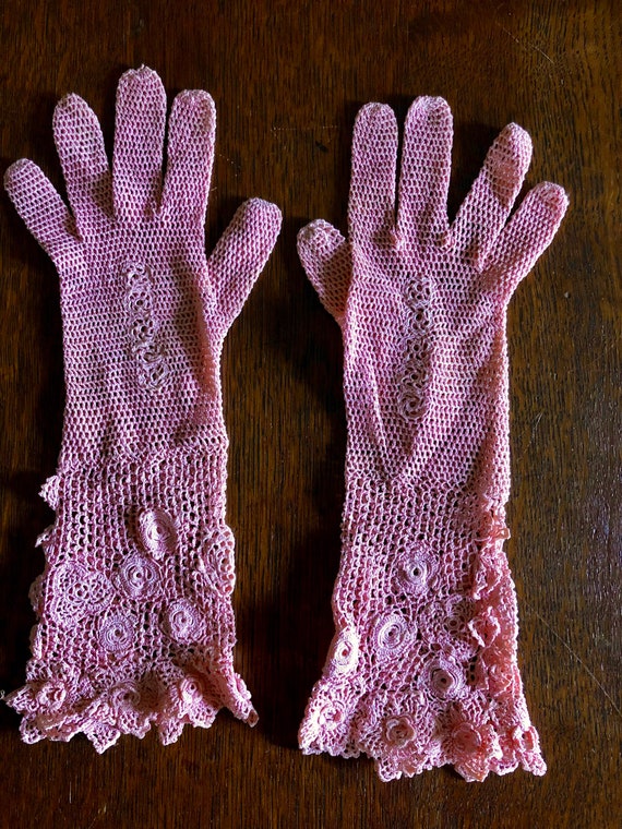 Crocheted Lace Gloves Small - image 2